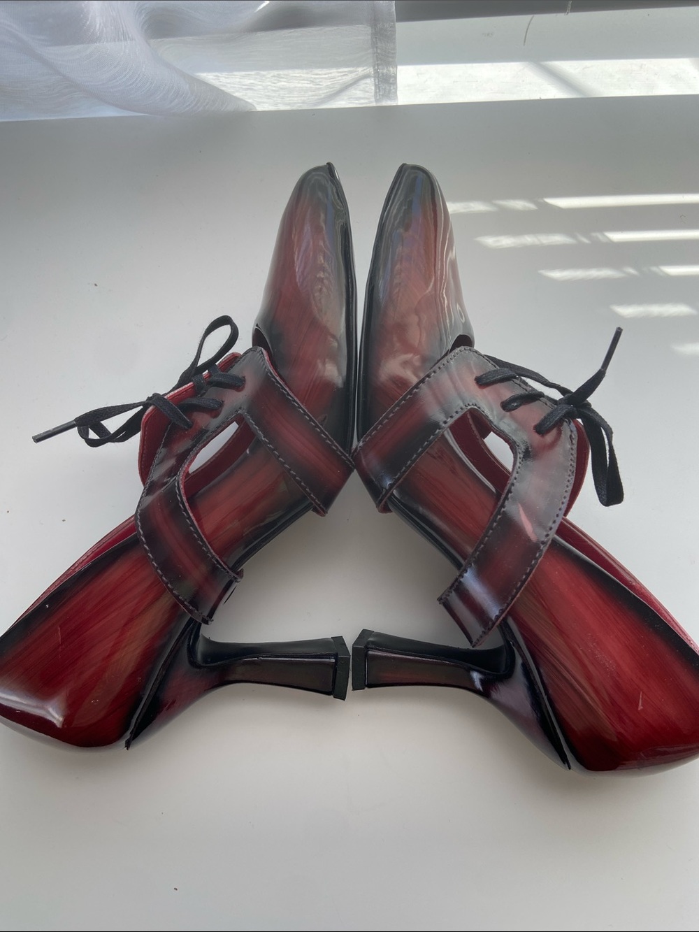 New Girotti Burgundy Black Pointed Toe Lace Up Pumps Oxford Heels EU 37 - Picture 6 of 13
